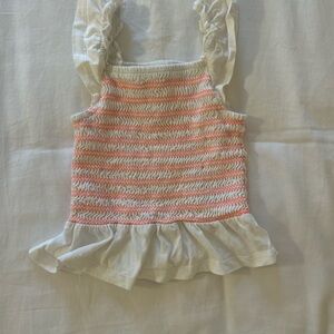 Crewcuts White & Light Pink Smocked Ruffle Tank Top